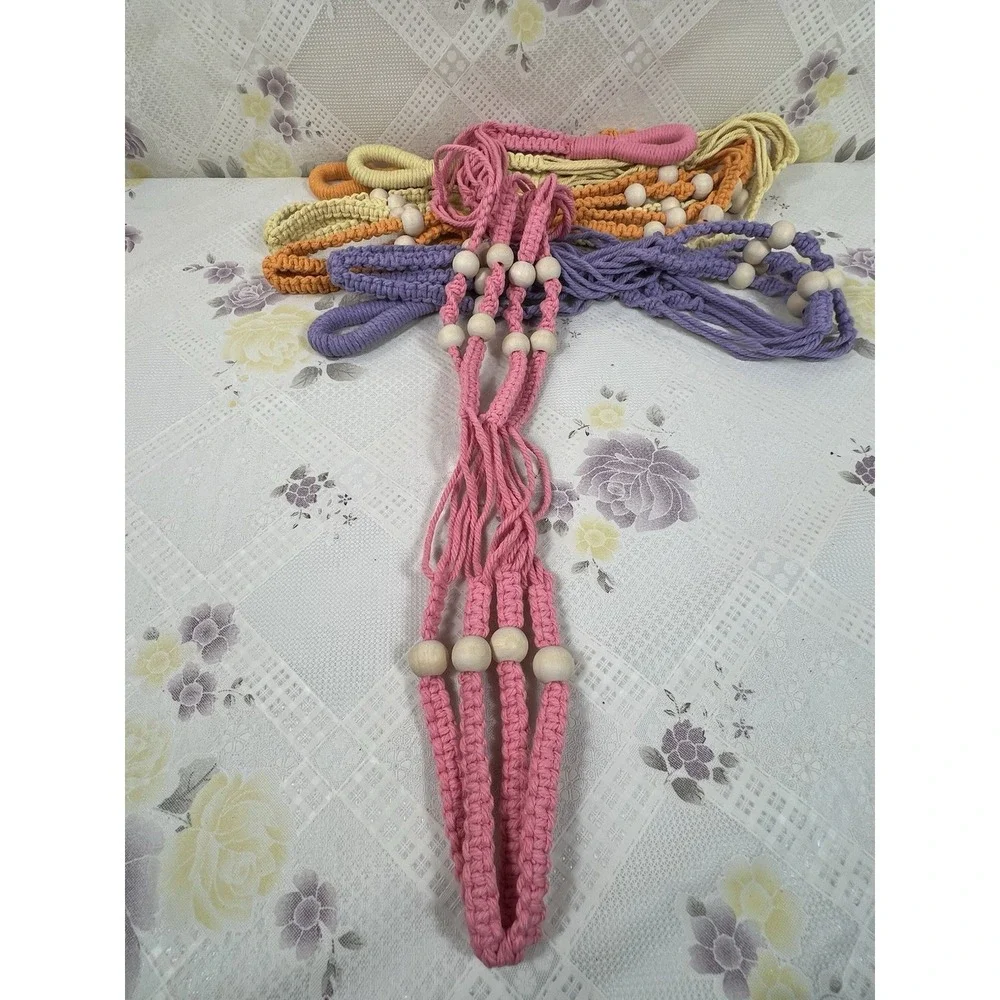 Medium‎ macrame cotton plant hanger. Set Of 4 Orange Yellow Purple Pink
